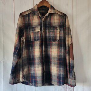 Comune Plaid Flannel Long Sleeve Shirt, Wool Blend, Men’s S, Elbow Patch, NWOT